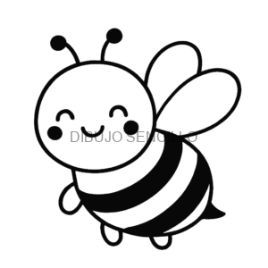 Abejita feliz con alas grandes y mejillas rosadas, ideal para dibujos bonitos y fáciles para niños pequeños.