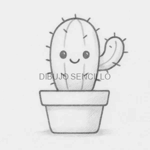 🌵 Dibujo kawaii de un cactus sonriente con espinas suaves en una maceta, perfecto para colorear y aprender a dibujar de forma divertida.