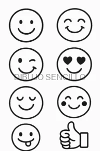Caritas felices y emoticonos adorables en estilo de línea — perfectos para ideas de dibujos aesthetic expresivos y positivos.