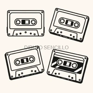 Dibujos en blanco y negro de cintas de cassette vintage — una opción retro perfecta para ideas de dibujos aesthetic nostálgicos.