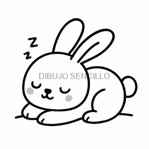 Conejito durmiendo con orejas largas y mejillas rosadas, ideal para dibujos lindos y fáciles para niños pequeños.