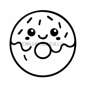 Dona con carita feliz, chispas decorativas y glaseado ondulado, perfecta para dibujos lindos y fáciles para niños.
