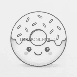 🍩 Dibujo de una dona kawaii con glaseado, chispas y carita sonriente, perfecta para niños y dibujos adorables.
