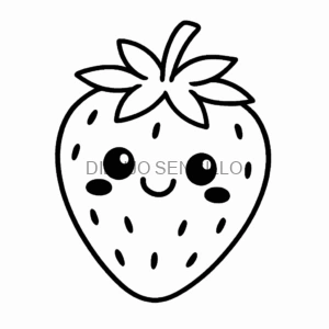 Fresa con carita sonriente y mejillas rosadas, perfecta para dibujos bonitos y fáciles para niños pequeños.