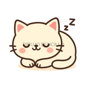Gatito kawaii color crema durmiendo plácidamente con mejillas rosadas y zzz sobre su cabeza, en postura acurrucada.