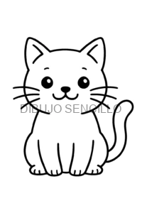 Gatito adorable con grandes ojos, orejas puntiagudas y bigotes largos, ideal para dibujos fáciles para niños.