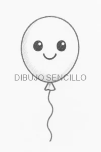 🎈 Dibujo de un globo con carita sonriente y cuerda ondulada, estilo kawaii, ideal para colorear y decorar celebraciones infantiles.