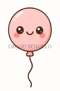 Globo redondo rosa estilo kawaii con carita sonriente, mejillas rosadas y cordón delgado colgando hacia abajo.