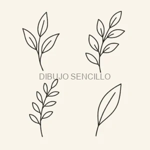 Dibujo minimalista de hojas y ramas en línea negra sobre fondo beige — ideal para ideas de dibujos aesthetic naturales.