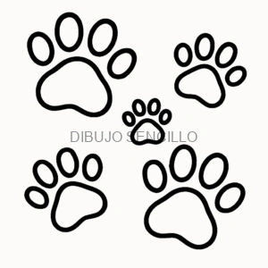 Huellitas de animales en diferentes tamaños con líneas negras — perfectas para ideas de dibujos aesthetic tiernos y amigables.