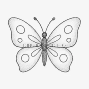 🦋 Dibujo de mariposa simétrica con alas decoradas por círculos y formas curvas, perfecto para colorear y practicar dibujo creativo.