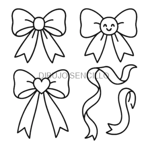 Dibujos de moños, cintas y lazos decorativos con caritas y corazones — ideales para ideas de dibujos aesthetic dulces y femeninos.