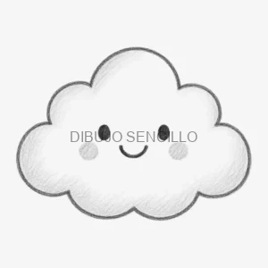 ☁️ Dibujo kawaii de una nube con mejillas rosadas y carita sonriente, ideal para niños, colorear y decorar materiales escolares.