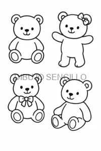Dibujos en blanco y negro de ositos adorables con moños y lazos — perfectos para ideas de dibujos aesthetic infantiles y dulces.