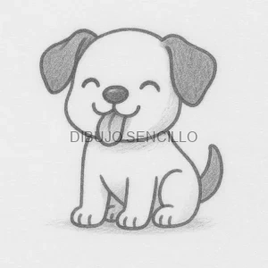 🐶 Dibujo tierno de un perrito con orejas oscuras, lengua afuera y expresión feliz, estilo kawaii, ideal para colorear y aprender a dibujar.