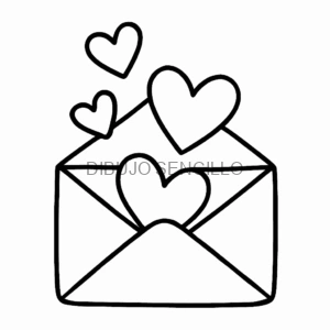 Sobre abierto con corazones saliendo en estilo de línea — ideal para ideas de dibujos aesthetic románticos y mensajes de amor.