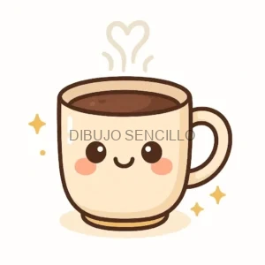 Taza kawaii con carita sonriente y mejillas rosadas, llena de bebida caliente con vapor en forma de corazón y detalles brillantes.