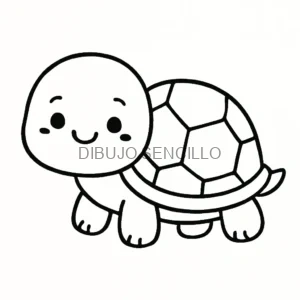 Tortuga sonriente con caparazón de patrón geométrico, perfecta para dibujos bonitos y fáciles para niños.