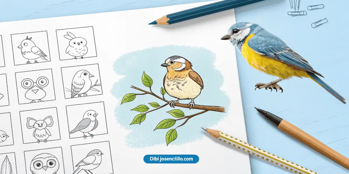 15 ideas fáciles de dibujos de pájaros para principiantes con aves simples, caricaturescas y paso a paso